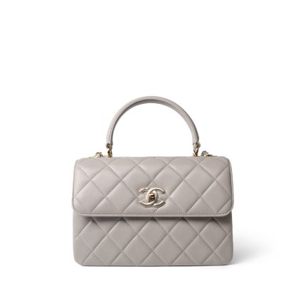 22B Grey Lambskin Quilted Trendy CC Small Light Gold Hardware