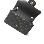 Dark Grey Lambskin Quilted Mini Rectangular Flap Light Gold Hardware - Image 9
