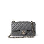 Dark Grey Lambskin Quilted Mini Rectangular Flap Light Gold Hardware - Image 2
