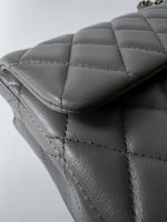 Dark Grey Lambskin Quilted Mini Rectangular Flap Light Gold Hardware - Image 11