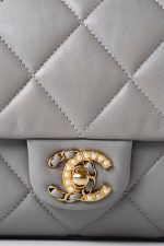 Grey Lambskin Quilted Crush on Chains Single Flap Bag Antique Gold Hardware - Image 3