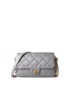 Grey Lambskin Quilted Crush on Chains Single Flap Bag Antique Gold Hardware - Image 4