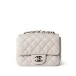 Light Grey Caviar Quilted Mini Square Flap Silver Hardware - Image 2