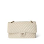 18C Ivory Chevron Lambskin Medium Classic Flap Light Gold Hardware - Image 7