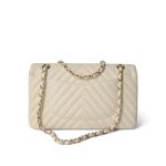 18C Ivory Chevron Lambskin Medium Classic Flap Light Gold Hardware - Image 14