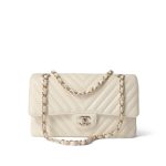 18C Ivory Chevron Lambskin Medium Classic Flap Light Gold Hardware