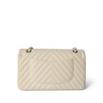 18C Ivory Chevron Lambskin Medium Classic Flap Light Gold Hardware - Image 5