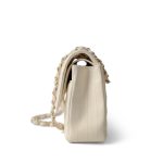 18C Ivory Chevron Lambskin Medium Classic Flap Light Gold Hardware - Image 16