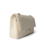 18C Ivory Chevron Lambskin Medium Classic Flap Light Gold Hardware - Image 15