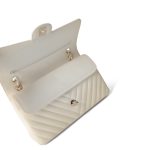 18C Ivory Chevron Lambskin Medium Classic Flap Light Gold Hardware - Image 10