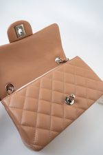 Light Caramel Lambskin Quilted Mini Rectangular Flap Silver Hardware - Image 14