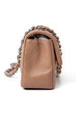 Light Caramel Lambskin Quilted Mini Rectangular Flap Silver Hardware - Image 3