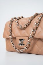 Light Caramel Lambskin Quilted Mini Rectangular Flap Silver Hardware - Image 11