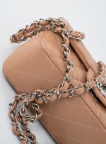 Light Caramel Lambskin Quilted Mini Rectangular Flap Silver Hardware - Image 12