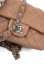 Light Caramel Lambskin Quilted Mini Rectangular Flap Silver Hardware - Image 15