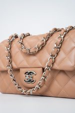Light Caramel Lambskin Quilted Mini Rectangular Flap Silver Hardware - Image 9