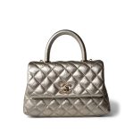 20A Metallic Aged Calfskin Quilted Small Coco Handle Light Gold Hardware - Image 3