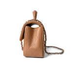 23P Dark Beige Lambskin Quilted Mini Top Handle LGHW - Image 6