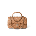 23P Dark Beige Lambskin Quilted Mini Top Handle LGHW - Image 8