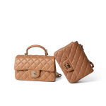 23P Dark Beige Lambskin Quilted Mini Top Handle LGHW - Image 4