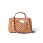 23P Dark Beige Lambskin Quilted Mini Top Handle LGHW - Image 13