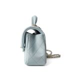 Light Blue Lambskin Quilted Mini Top Handle Light Gold Hardware - Image 3