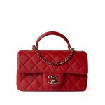 22P Red Lambskin Mini Top Handle Light Gold Hardware - Image 9