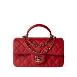 22P Red Lambskin Mini Top Handle Light Gold Hardware
