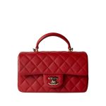 22P Red Lambskin Mini Top Handle Light Gold Hardware - Image 8
