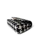 20s Black White Houndstooth Tweed Quilted Classic Flap Medium Light Gold Hardware - Image 2
