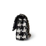 20s Black White Houndstooth Tweed Quilted Classic Flap Medium Light Gold Hardware - Image 8