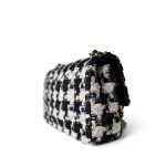20s Black White Houndstooth Tweed Quilted Classic Flap Medium Light Gold Hardware - Image 7