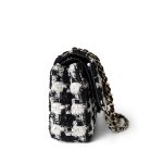 20s Black White Houndstooth Tweed Quilted Classic Flap Medium Light Gold Hardware - Image 12