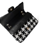 20s Black White Houndstooth Tweed Quilted Classic Flap Medium Light Gold Hardware - Image 14