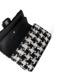 20s Black White Houndstooth Tweed Quilted Classic Flap Medium Light Gold Hardware - Image 17
