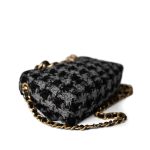 Wool Tweed Quilted Elegant Chain Flap Black Grey - Image 9
