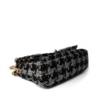 Wool Tweed Quilted Elegant Chain Flap Black Grey - Image 5