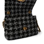 Wool Tweed Quilted Elegant Chain Flap Black Grey - Image 11