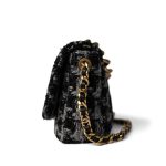 Wool Tweed Quilted Elegant Chain Flap Black Grey - Image 2