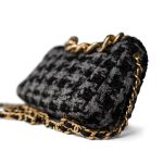 Wool Tweed Quilted Elegant Chain Flap Black Grey - Image 10