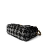Wool Tweed Quilted Elegant Chain Flap Black Grey - Image 8