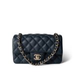 18B Navy Caviar Quilted Mini Rectangular Light Gold Hardware - Image 8