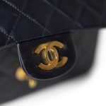 Vintage Navy Lambskin Quilted Classic Flap Medium Gold Hardware - Image 9