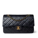 Vintage Navy Lambskin Quilted Classic Flap Medium Gold Hardware - Image 11