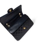 Vintage Navy Lambskin Quilted Classic Flap Medium Gold Hardware - Image 6
