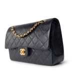Vintage Navy Lambskin Quilted Classic Flap Medium Gold Hardware - Image 2