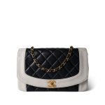 Dark Navy White Lambskin Quilted Diana Flap Medium Gold Hardware - Image 10