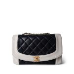 Dark Navy White Lambskin Quilted Diana Flap Medium Gold Hardware - Image 2