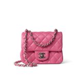 19C Pink Lambskin Quilted Mini Square Flap Silver Hardware - Image 2