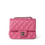 19C Pink Lambskin Quilted Mini Square Flap Silver Hardware